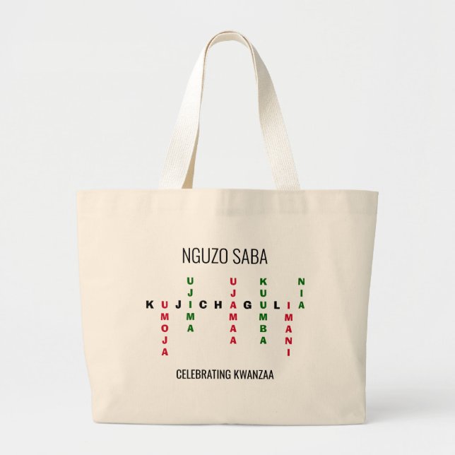 Custom Kwanzaa Crossword NGUZO SABA Large Tote Bag (Front)