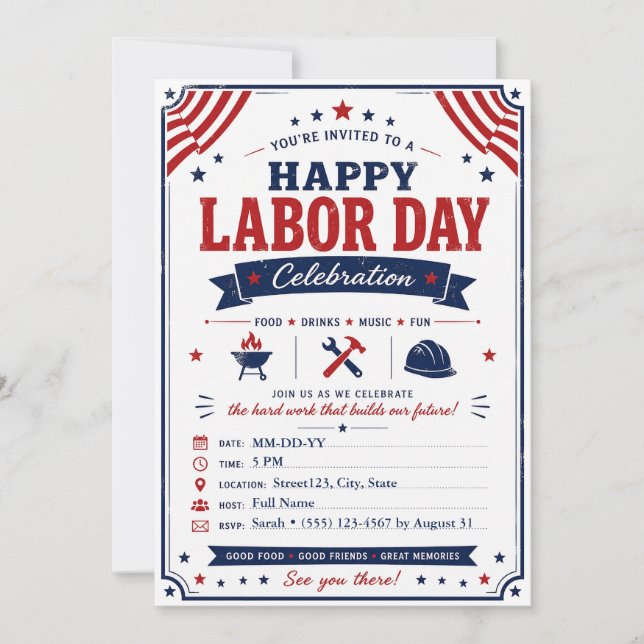 Custom Labour Day BBQ Party Invitation  (Front)