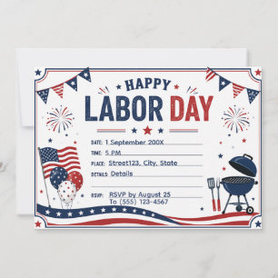 Custom Labour Day BBQ Party Invitation Patriotic