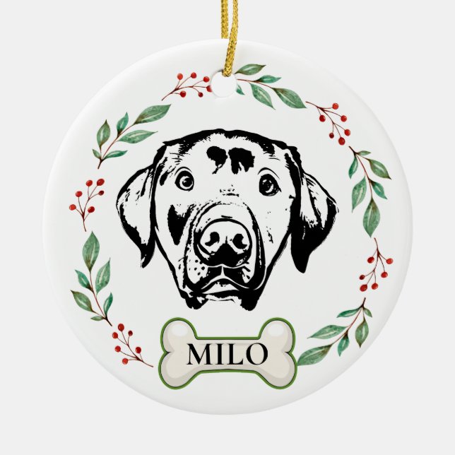 Custom Labrador Dog Personalised Hand Drawing Ceramic Tree Decoration (Front)