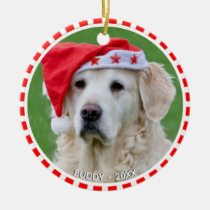 Custom Labrador Dog Photo with Red & White Frame Ceramic Tree Decoration