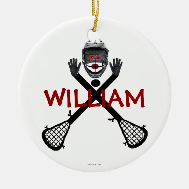 Custom Lacrosse Cartoon Ceramic Tree Decoration (Front)