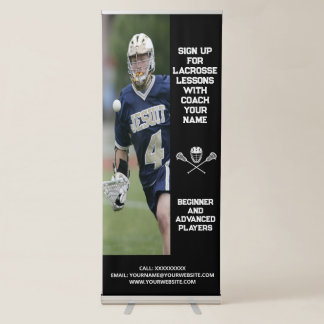Custom Lacrosse Coach Coaching Class Lessons Black Retractable Banner