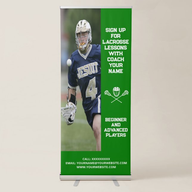 Custom Lacrosse Coach Coaching Class Lessons Green Retractable Banner (Front)