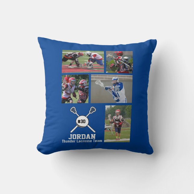 Custom Lacrosse Photo Collage Name Team Number Cushion (Front)
