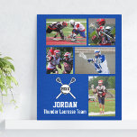 Custom Lacrosse Photo Collage Team Player Name Canvas Print<br><div class="desc">Show your team pride with this custom lacrosse sticks and ball photo design featuring your uploaded photos and custom text. Add your player's name or team name, year or jersey number. Makes a great end of season gift or coach's gift. Change the background colour to match your team colour -...</div>