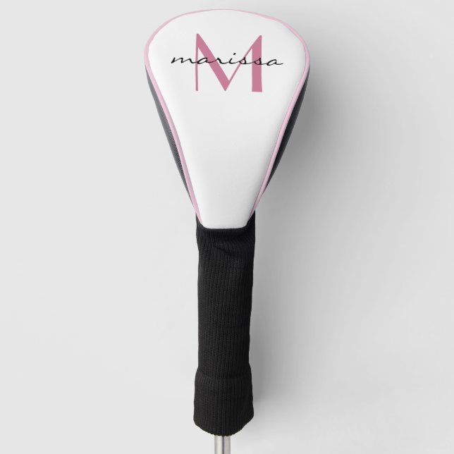 Custom Ladies Pink Name Monogram Golf Head Cover (Front)