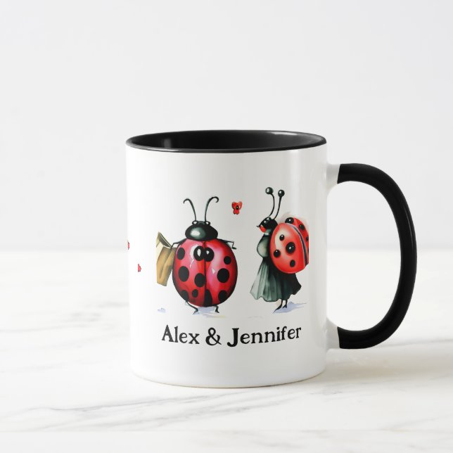 Custom Lady Bug Couple Names Personalised Mug (Right)