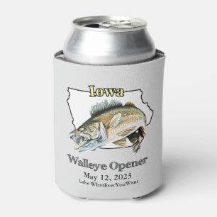 Custom Lake and Date Iowa Walleye Opener Light Can Cooler