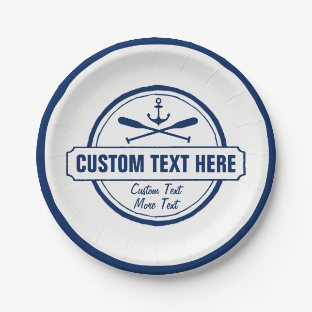 Custom Lake, Beach House & Boat Nautical Anchor Paper Plate (Front)