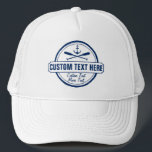 Custom Lake, Beach House & Boat Nautical Anchor Trucker Hat<br><div class="desc">Head to the water in style wearing this custom lake house/beach house/boating hat. A vintage logo style design features a nautical anchor and 2 criss-crossed paddles. Personalise with 3 lines of custom text - add your lake/beach name, family name, cabin/beach house, boat name, town, city, date, etc - whatever you'd...</div>