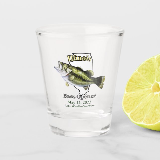 Custom Lake/Date Illinois Bass Opener Shot Glass (Front)