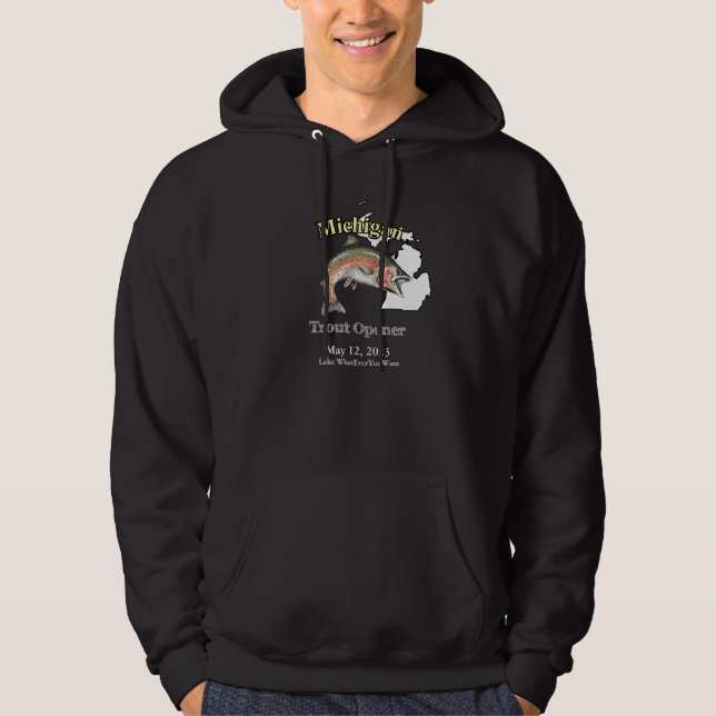 Custom Lake/Date Michigan Trout Opener Dark Hoodie (Front)