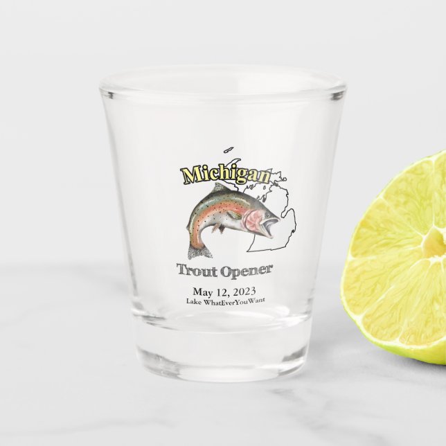 Custom Lake/Date Michigan Trout Opener Shot Glass (Front)