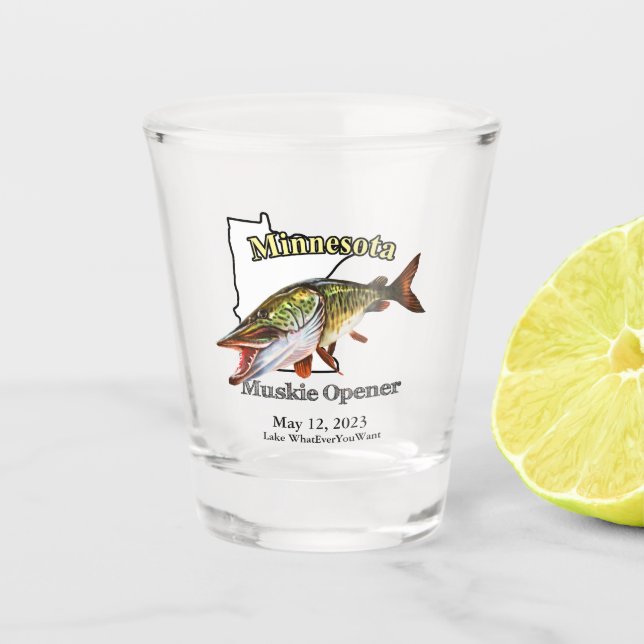 Custom Lake/Date Minnesota Muskie Opener Shot Glass (Front)