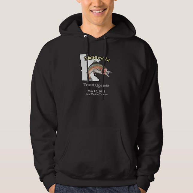 Custom Lake/Date Minnesota Trout Opener Dark Hoodie (Front)