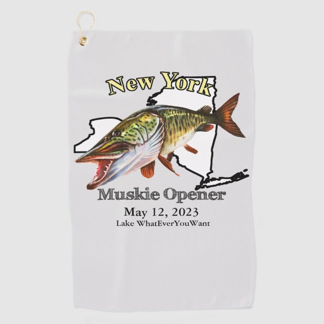 Custom Lake/Date New York Muskie Fishing Towel (Front)