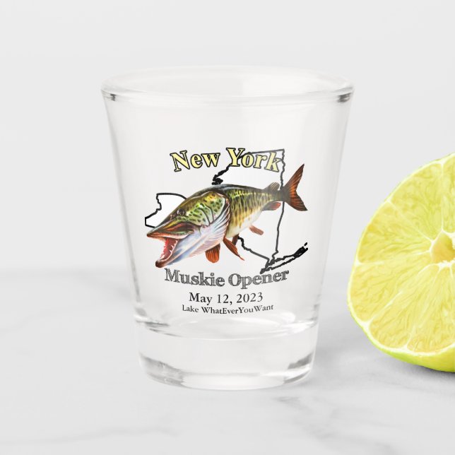 Custom Lake/Date New York Muskie Opener Shot Glass (Front)