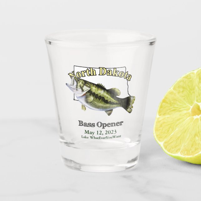 Custom Lake/Date North Dakota Bass Opener Shot Glass (Front)