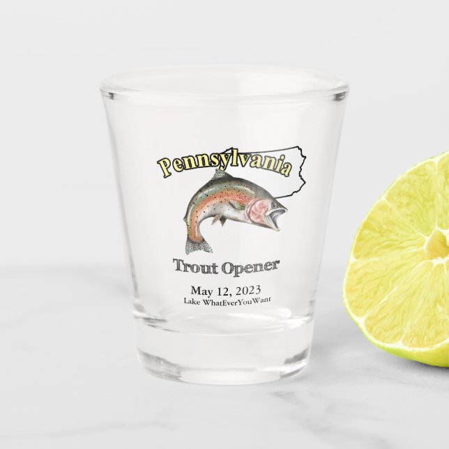 Custom Lake/Date Pennsylvania Trout Opener Shot Glass (Front)