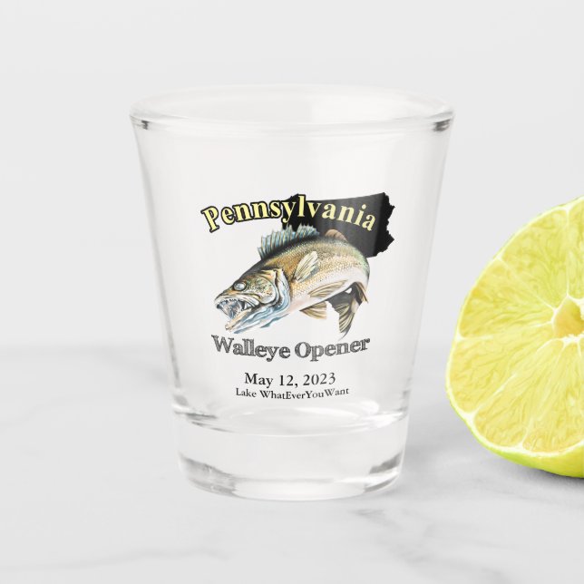 Custom Lake/Date Pennsylvania Walleye Opener Shot Glass (Front)