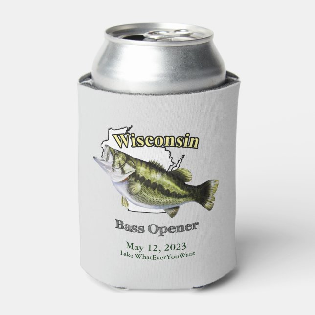 Custom Lake/Date Wisconsin Bass Opener Light Can Cooler (Can Front)