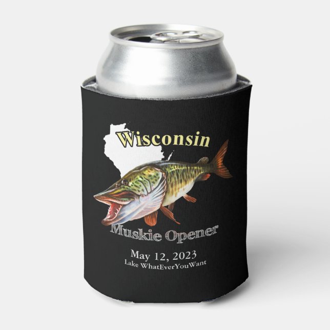Custom Lake/Date Wisconsin Muskie Opener Dark Can Cooler (Can Front)