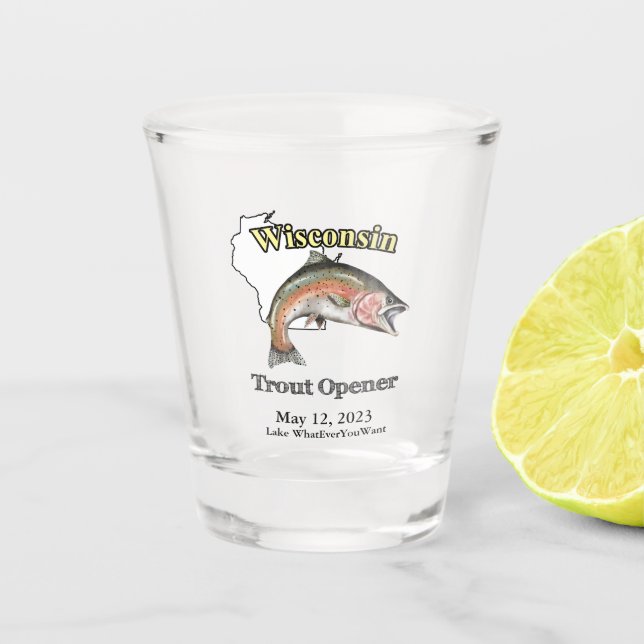 Custom Lake/Date Wisconsin Trout Opener Shot Glass (Front)