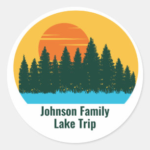Custom Lake House Family Trip Cute Sunset Classic Round Sticker