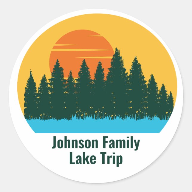 Custom Lake House Family Trip Cute Sunset Classic Round Sticker (Front)