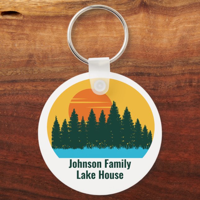 Custom Lake House Family Trip Cute Sunset Key Ring (Front)