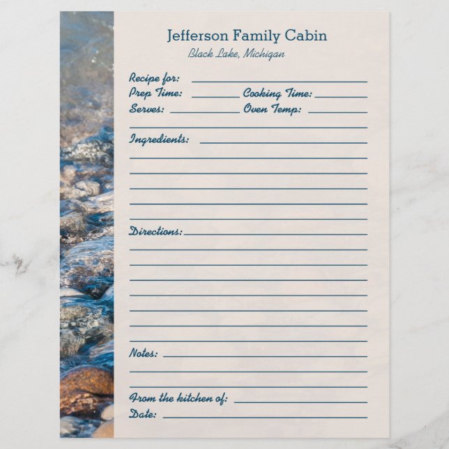 Custom Lake House Recipe Page (Front)