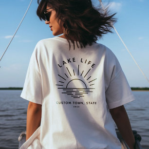 Custom Lake Life Sunset Minimalist Modern Boho T-Shirt
