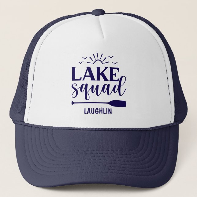 Custom Lake Squad Vibes Vacation Camping Camper Trucker Hat (Front)