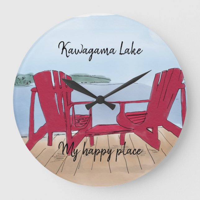 Custom Lake View “‘My Happy Place Large Clock (Front)