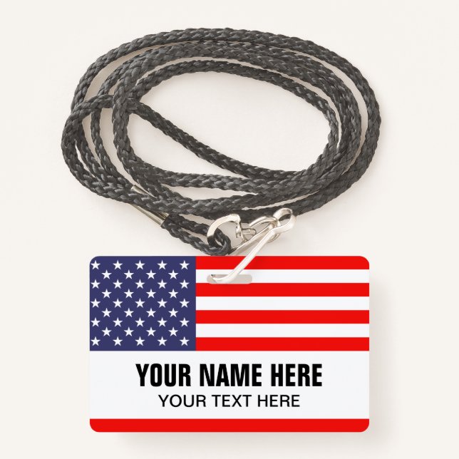 Custom lanyard name badge with United States flag ID Badge (Front with Lanyard)