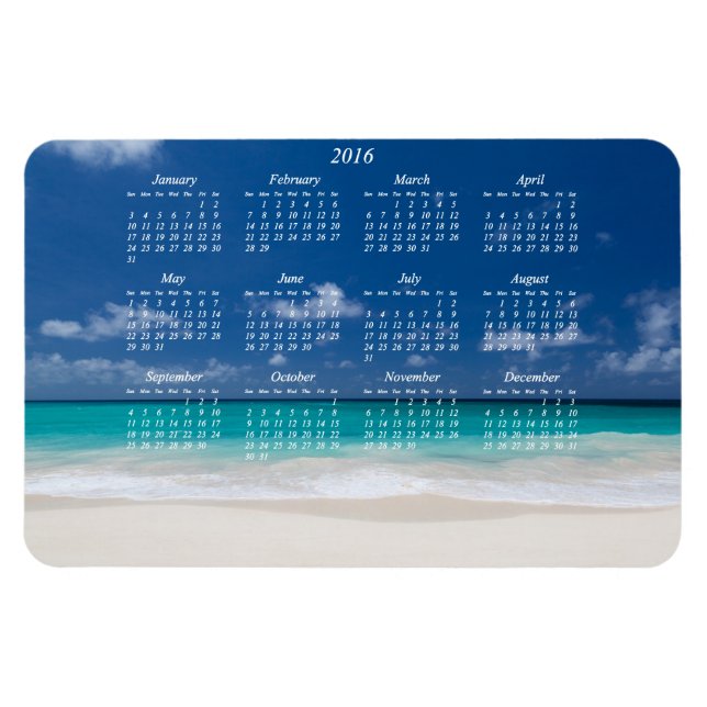 Custom Large Beach 2016 Magnetic Calendar 4x6 Magnet (Horizontal)