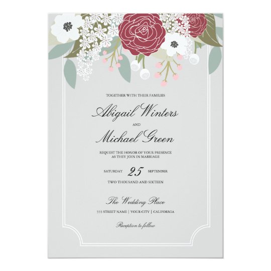 Custom Large Floral -Burgundy- Wedding Invitation