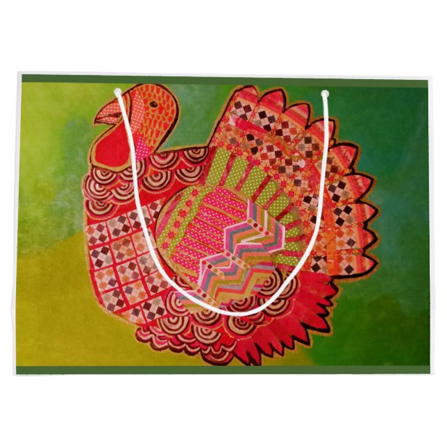 Custom Large Gift Bag with Colourful Turkey (Back)