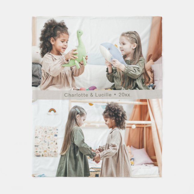 Custom Large Photos Kids Friends Siblings Names Fleece Blanket (Front)