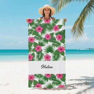 Custom Large Tropical Flower Beach Towel for Her