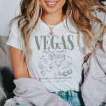 Custom Las Vegas Bachelorette Party Personalised T-Shirt<br><div class="desc">Elevate your Las Vegas bachelorette party with our Emerald Green "Vegas Before Vows" Custom Las Vegas Bachelorette Party Personalised T-Shirt. This stylish tee combines elegance with a retro casino-inspired design, making it the perfect attire for your unforgettable weekend. Whether you're planning a poker dice bachelorette party or a girls' night...</div>