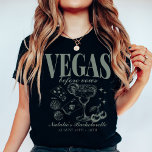 Custom Las Vegas Bachelorette Party Personalised T-Shirt<br><div class="desc">Celebrate your Las Vegas bachelorette party with our Emerald Green "Vegas Before Vows" Custom Las Vegas Bachelorette Party Personalised T-Shirt. This vibrant and stylish shirt is the perfect choice for adding a cohesive and festive touch to your special weekend. With its retro casino-inspired design, it captures the excitement and glamour...</div>