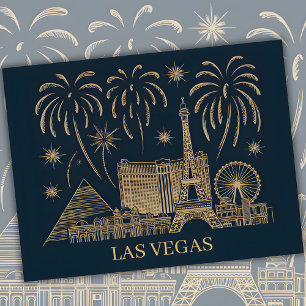 Custom Las Vegas Skyline Gold Line Art Travel Postcard