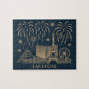 Custom Las Vegas Skyline Gold Line Art Vintage Jigsaw Puzzle