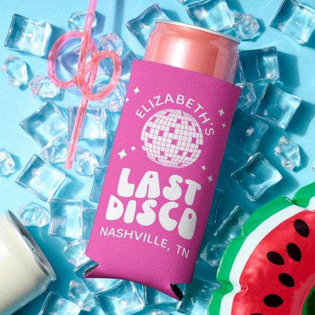 Custom Last Disco Dancing Queen Bachelorette Seltzer Can Cooler (In Situ Summer)