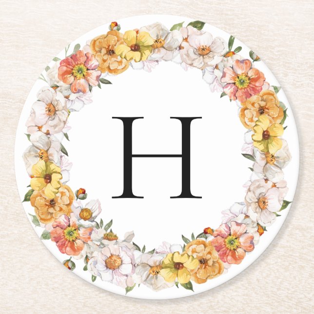 Custom last name initial floral coaster (Front)