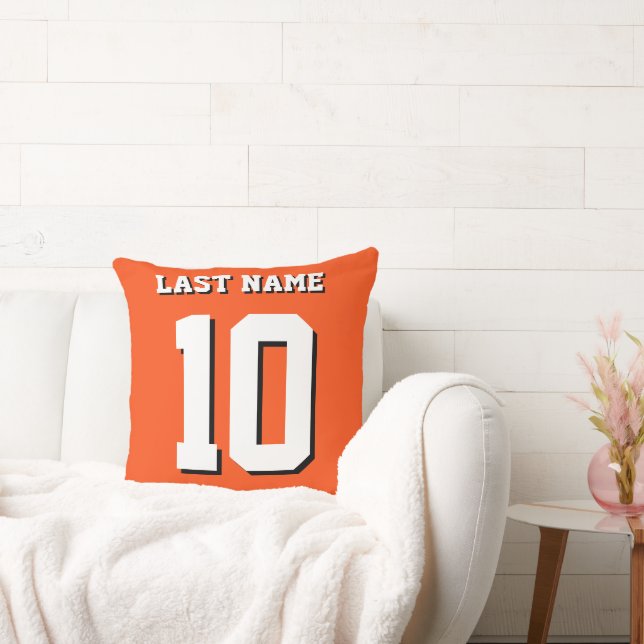 Custom Last Name Number Orange Sports Jersey  Cushion (Couch)