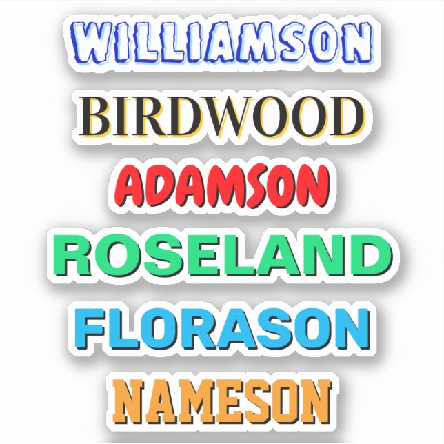 Custom Last Name Stickers (Waterproof Vinyl Names) (Front)