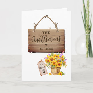 Custom Last Name & Wedding Year Rustic Sunflower Card